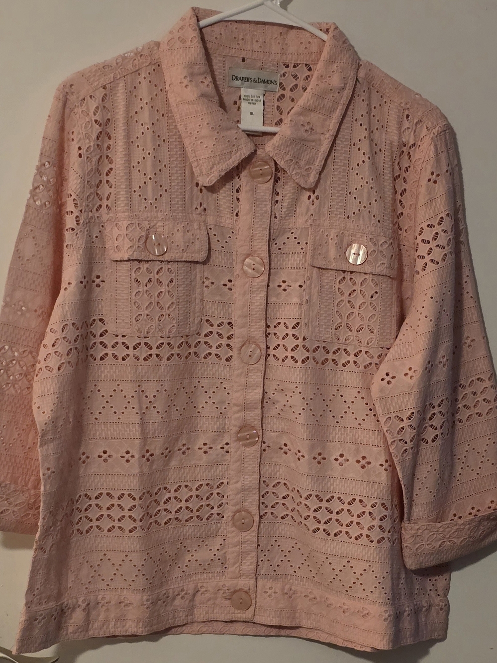 Draper & Damons Pink Eyelet Button-Up Jacket